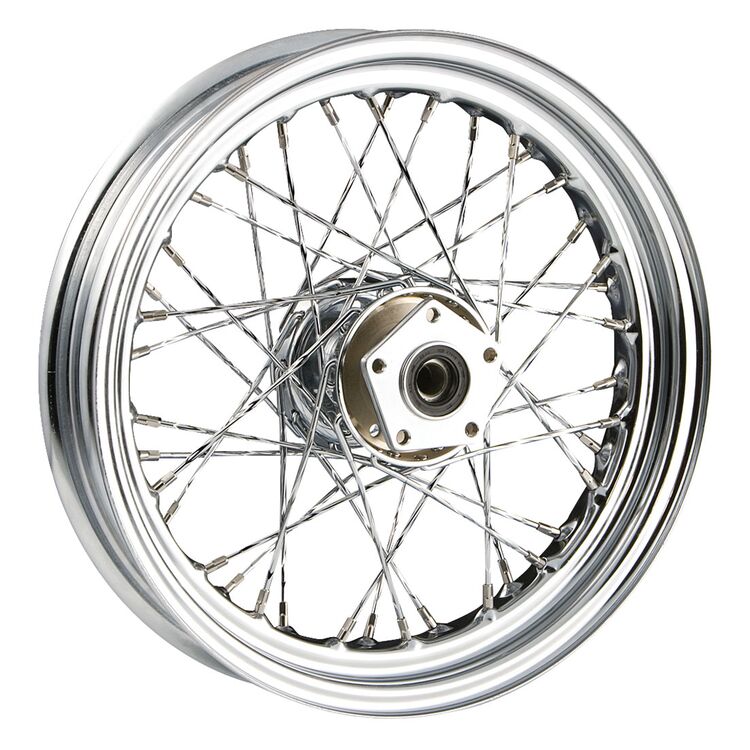V-Twin Mfg. 40 Twisted Spoke Chrome Front Wheel, 16" X 3.00" For Harley FL Softail 1986-1999
