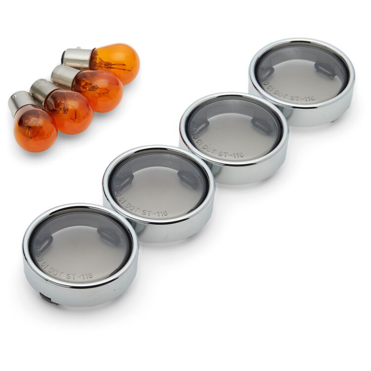 Milwaukee Twins Smoke Turn Signal Lens Kit with Chrome Trim Ring