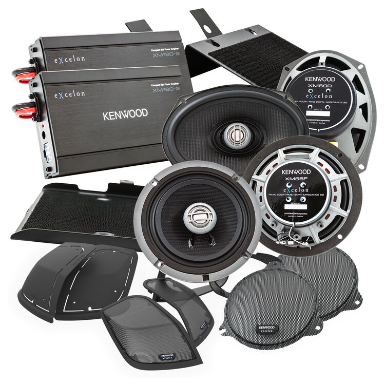Kenwood eXcelon Front And Saddlebag Speaker And Amplifier Package For Harley Touring 2014-2024
