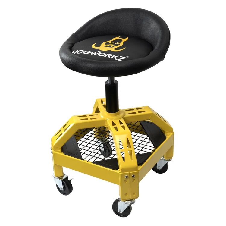 HogWorkz Logo Adjustable Rolling Shop Stool With Casters