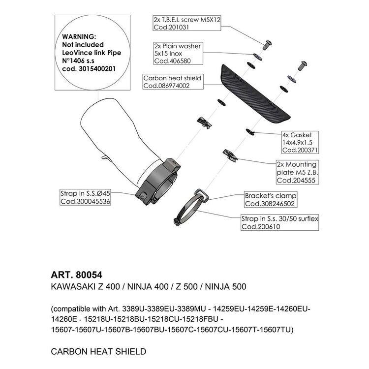 LeoVince Carbon Fiber Heat Shield Kawasaki Ninja 400 / 500 / Z400 / Z500 2018-2025