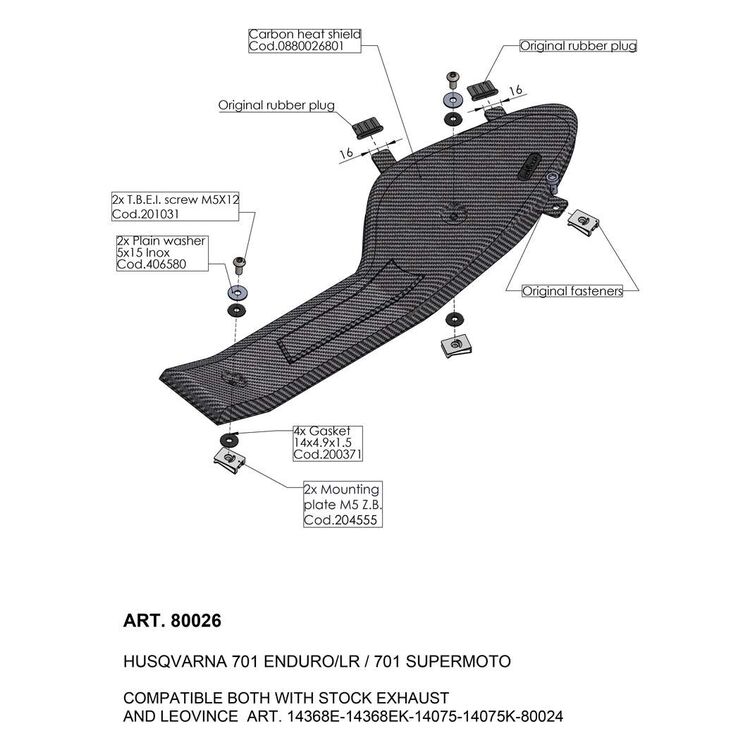 LeoVince Carbon Fiber Heat Shield Husqvarna 701 Enduro / Supermoto 2016-2024