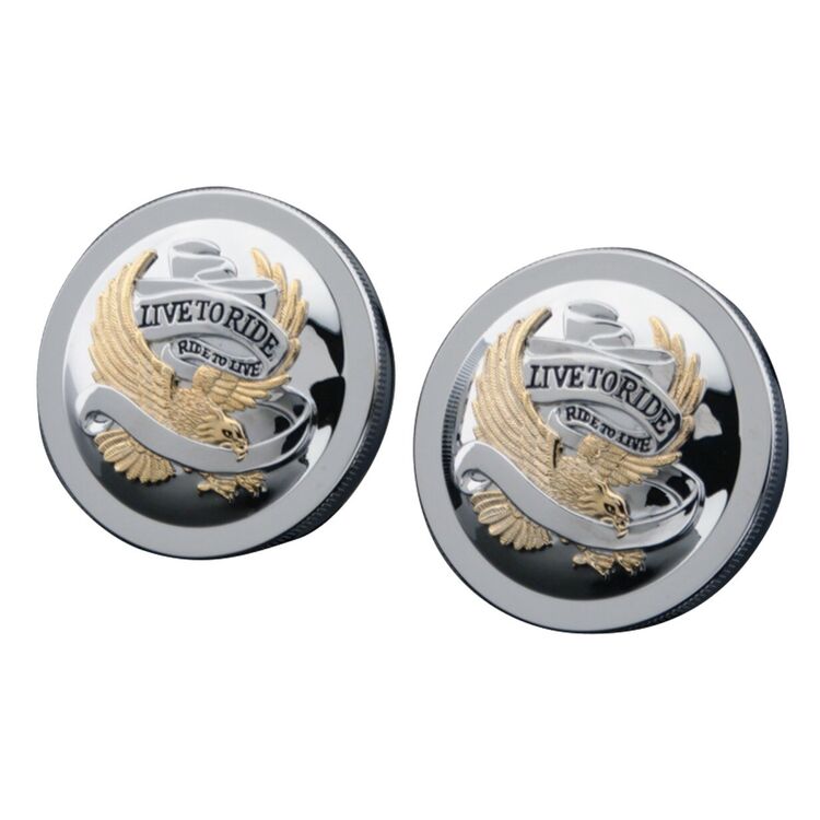 J&P Cycles Live To Ride Gas Cap Set For Harley Softail 1988-1999 Chrome/Gold [Open Box]